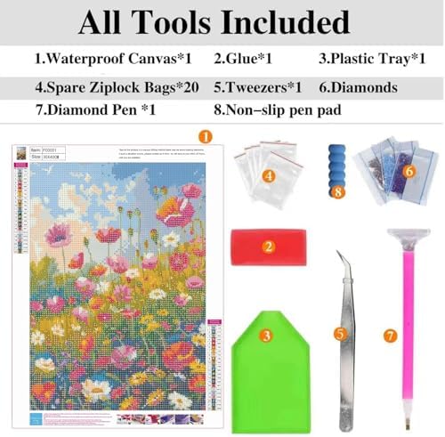 ckdiluy Flower Diamond Art Kits for Adults, 5D Colorful Wildflowers Diamond Painting Kit for Beginners, Flowers DIY Round Full Drill Painting with Gem Art Craft Kits for Home Wall Decor 12x 16 Inch