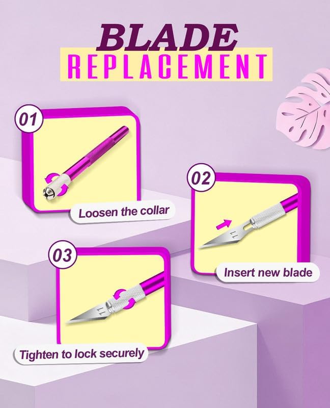 DIYSELF Craft Knife Set with 20 Extra #11 Blades, Aluminum Handle, Ruler | Exacto Knife Kit for DIY, Art, Model Making, Craft Knife with Blades for Artists & Modelers, Aluminum Handle, Purple