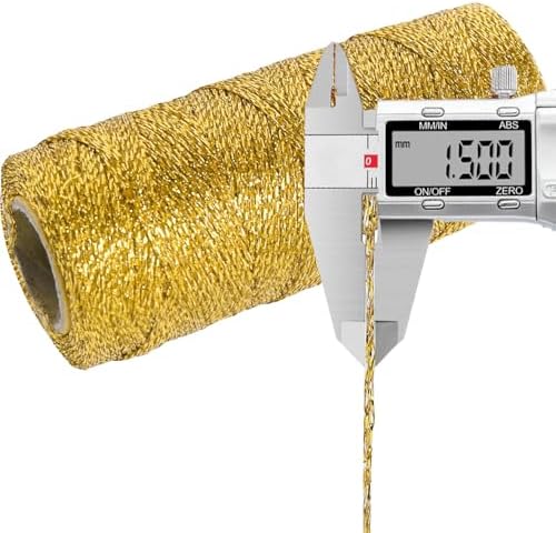 Gold String Twine 658 Feet 1.5mm for Ornaments Christmas String Twine for Gift Wrapping Inelastic Glitter Gold Cording for Crafts Thread Wedding DIY Decoration