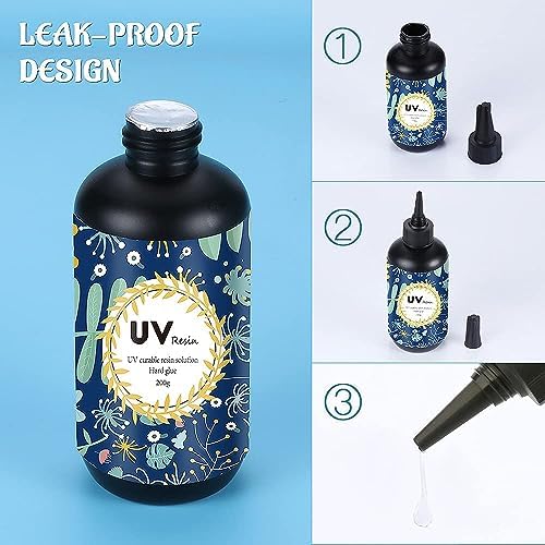 Crystal Clear Hard UV Resin Upgraded Formula Ultraviolet Fast Curing for Jewelry Making Craft Decoration Hard Transparent Glue Solar Cure Sunlight Activated Resin Casting & Coating (200g)