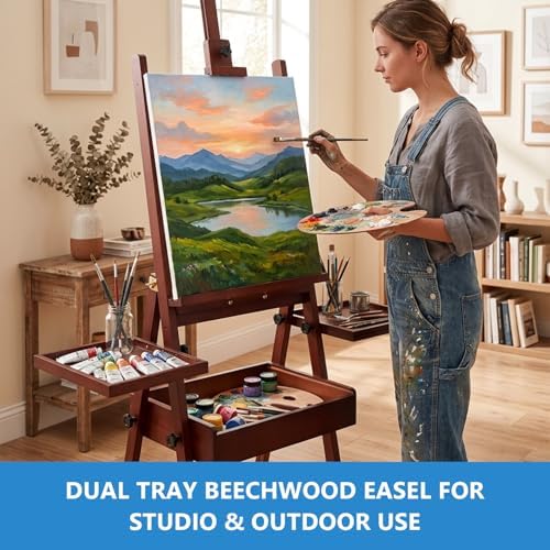 Falling in Art Large Wooden Painting Easel with Storage Drawer and Palettes