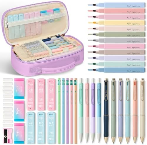 Taja Cute Pencil Case With School Supplies, 39 PCS, Stationery Set, Purple