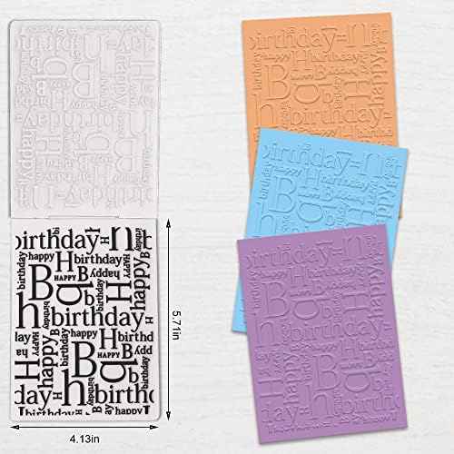 3-D Textured Impressions Background Embossing Folder, Happy Birthday Words Pattern Plastic Embossing Folder Template for Card Making Scrapbooking Paper Craft Album Stamps DIY Décor
