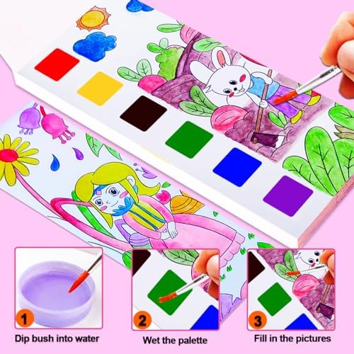 JUNQIU 4Pack Paint with Water Books for Kids Ages 4-8, Mess Free Coloring for Toddlers, Watercolor Coloring Books, Easter Basket Stuffers For Girls Boys, Stocking Stuffers For Kids