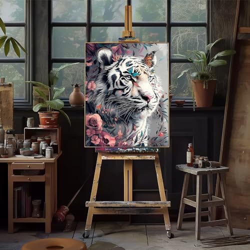 Natuyalo Paint by Numbers Kits for Adults, White Tiger Paint by Number for Adults Beginner, Animal Paint by Numbers on Canvas for Home Wall Decor 16x20 Inch