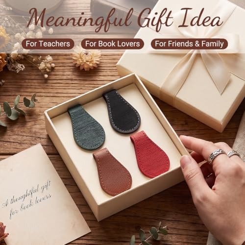 4Pcs Magnetic Leather Bookmark PU Leather Page Marker for Books Planner Journal Bible Reader Gift Reading Accessory