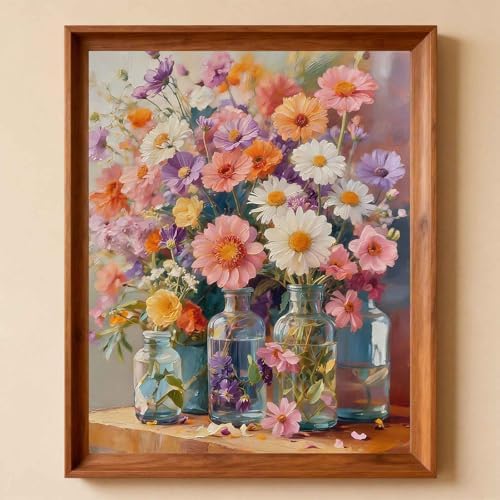 Amphol Paint by Numbers Kit for Adults - Boho Cosmos Floral DIY Paint by Number Canvas Art Kit, 16x20in Unframed Oil Painting by Number Kit, Relaxation and Home Decoration, Complete Acrylic Paint Set