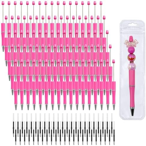 210 Pieces DIY Beadable Pen Bulk Kit – 70PCS Ballpoint Pen with Refills & Bags – Perfect for Beads Pens Supplies, Beaded Pens for DIY Crafting – Office Supplies & Teacher Accessories (Rose Red)