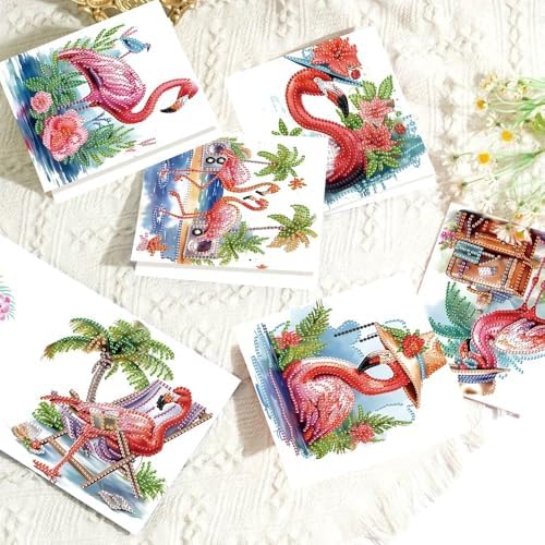 AiYuanzsh 6 Pack Diamond Painting Greeting Card Kits Flamingo Summer Designs, DIY 5D Diamond Art Greeting Cards with Envelopes for Birthday, Thanksgiving, Holiday Wishes and Handmade Gifts