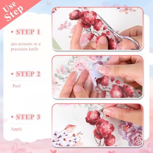 12 Rolls Floral PET Tape for Journaling and Scrapbooking Aesthetic Washi Tapes Floral Journaling Tape for Art Crafts, Aesthetic Washi Tapes Scrapbooking Supplies