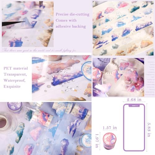 PET Tape Stickers for Journaling,Dreamy Cloud Stickers for Scrapbooking