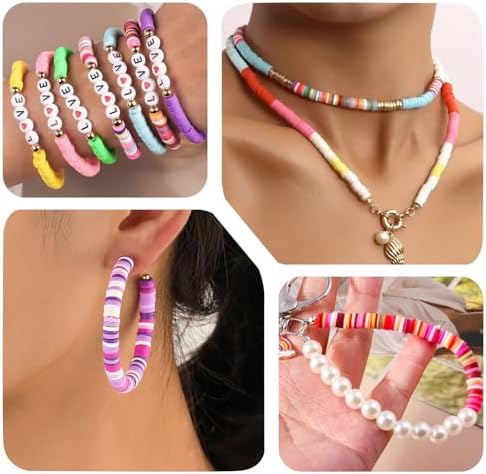 JMUQ 50 Strands Clay Beads, 50 Colors Flat Preppy Polymer Clay Heishi Beads with Letter Beads for Friendship Bracelets Jewelry Making Kit, DIY Arts and Crafts