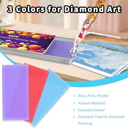 Mlife 3Pcs Diamond Art Wax Glue Clay Set with Slide Storage Box, Diamond Art Painting Glue Wax for Diamond Art Kits, Diamond Art Painting Accessories and Tools, DIY Diamond Embroidery Tool