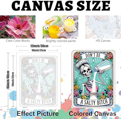 GOUOYANA Paint By Numbers Kit for Adults-Skull Don't BE Salty Funny Canvas | Adult Paint by Number Kits on Canvas for Painting DIY Skull DON'T A SALTY Painting by Numbers for Home Wall Art Gift 12X16in