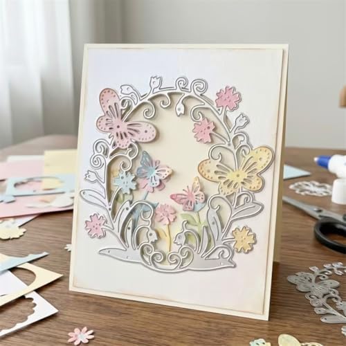 Scrapbooking Die-Cuts, Layer Frame Net Set Metal Cutting Dies for Card Making, Paper Craft Template, Background Embossing Stencils, DIY Album Décor (Butterfly Floral Ring-9x9.2cm)