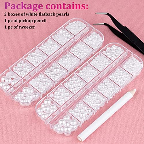 2 Boxes Flatback White Pearls for Nail Art Pearl Charms and Gems