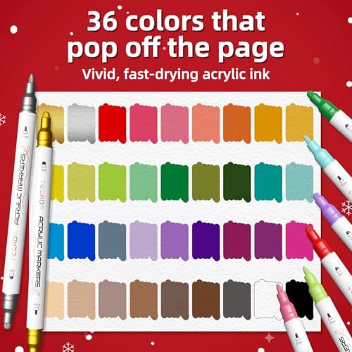 36 Colors Acrylic Paint Markers, Dual Tip Acrylic Paint Pens