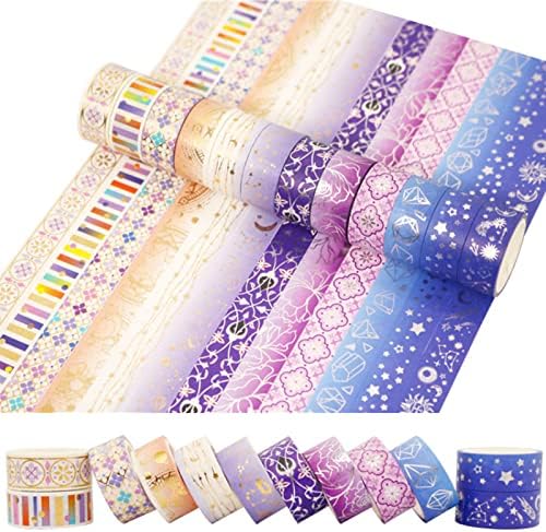 12 Rolls Galaxy Washi Tape Set Bronzing Starry Night Decorative Masking Tape for Scrapbooking, Journal, Planner, DIY Crafts, Gift Wrapping