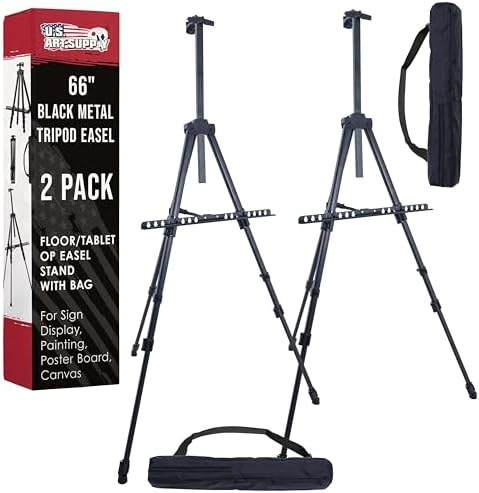 U.S. Art Supply 66" Black Metal Tripod Easel Display (2 Pack)