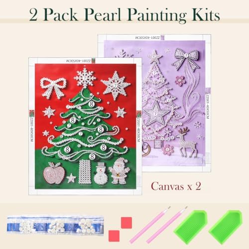 FunooFuno 2 Pcs Christmas Decor Pearl Diamond Art Kits for Adult, 16" x 20"