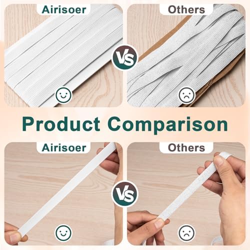 Airisoer Elastic Bands for Sewing 1/2 Inch x 12 Yards, White