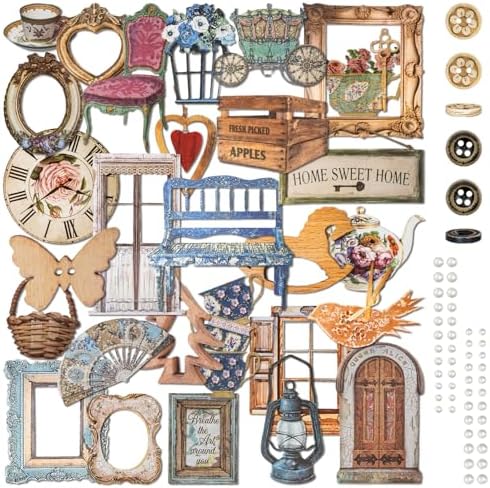 Mayplous 2-Pack Vintage Scrapbook Sticker Set – Sewing Themed Die-Cut Decal & Journal Stickers with Cord, Bowknot & Button for Junk Journals, Handicrafts & Decoupage (Michelle)