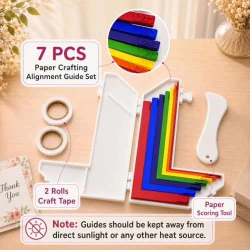 7 Pcs Paper Crafting Alignment Guides with Storage Case for Card Making
