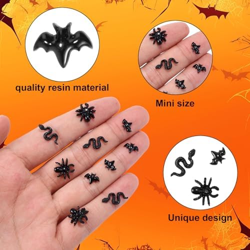 210pcs Halloween Mini Resin Creatures, Miniature Bats Snakes Spiders