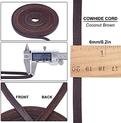 GORGECRAFT 197Inch 6mm Dark Brown Flat Genuine Leather Cord Leather String Full Grain Cord Lace Cowhide Leather Strips for Jewelry Making DIY Craft Projects Belts Keychains
