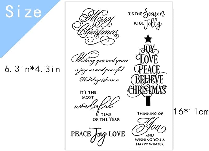 Iridescent Merry Christmas Blessing Words Clear Stamps for Card Making Decoration DIY Scrapbooking,Graceful Handwriting Tree Album Decorative Silicon Stamp Crafts