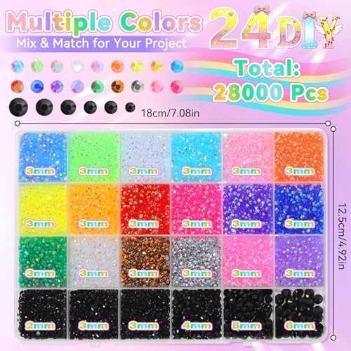 28000 Pcs Color Rhinestones Bedazzling Kit, Dark Black Resin Jelly Gems
