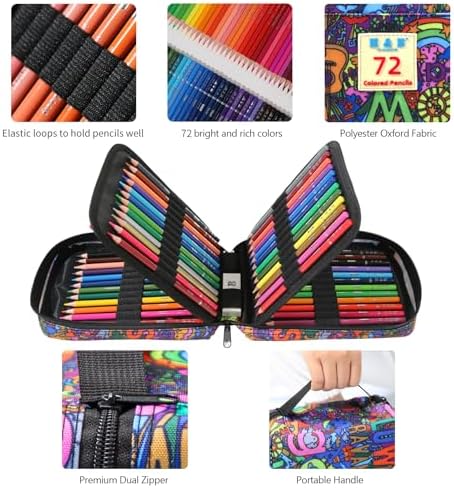H & B 72PCS Colored Pencils for Adults with Coloring Book, Soft Core Oil-Based Drawing Pencils for Adult Coloring, Professional Art Supplies with Zipper Case for Artists