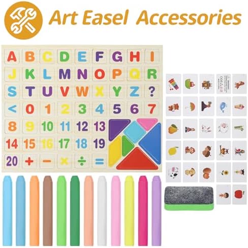Tabletop Painting Wooden Art Easel for Kids - 4-in-1 Double-Sided Drawing Board for Toddlers 2-4, Chalkboard & Dry Whiteboard with Markers, Eraser, Magnetic Letters/Numbers & Flashcards