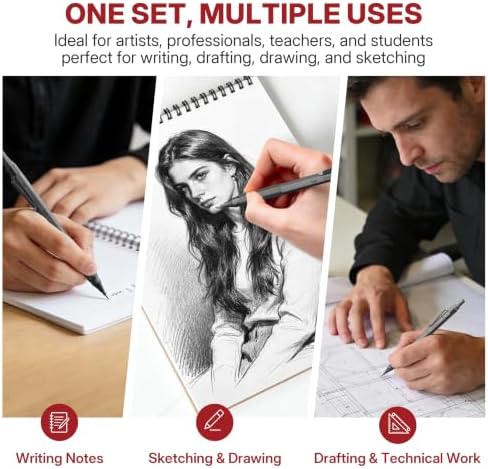 WUO 0.9mm Mechanical Pencil Set, 3 Pack Grey Metal Drafting Pencils