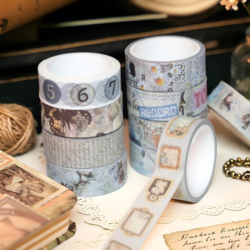 Washi Tape 12 Rolls Vintage Watercolor Washi Tape Set, Decorative Tape for Bullet Journal, DIY Craft, Scrapbook Supplies