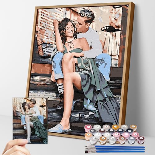 CUSTOM STEWARD Custom Paint by Numbers Kit, DIY Personalized Canvas Painting Set with Acrylic Paints, 3 Brushes, Numbered Canvas, Home Decor, Gifts for Girlfriend Boyfriend Couples Valentines