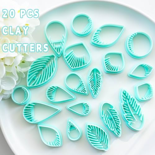 TAINSKY Leather Feather Polymer Clay Cutters, Leather Clay Cutters, Boho Clay Cutters for Polymer Clay Jewelry, 20 Pcs Feather Polymer Clay Cutters for Earrings