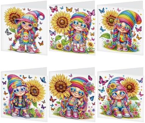 antor 6 Pcs 5D Diamond Painting Greeting Cards Kits, Sunflower Happy DIY Diamond Art Cards with Envelopes, Handmade Rhinestone Greeting Card Set for Birthdays & Holidays