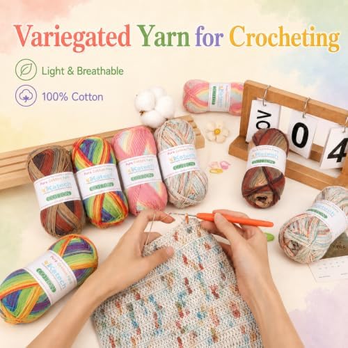 Katech 1OO% Variegated Cotton Yarn for Crocheting-2 Sport Weight Baby Yarns