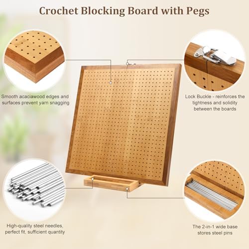 15.5" Foldable Crochet Blocking Board with 35 Pegs for Crochet Project, Big
