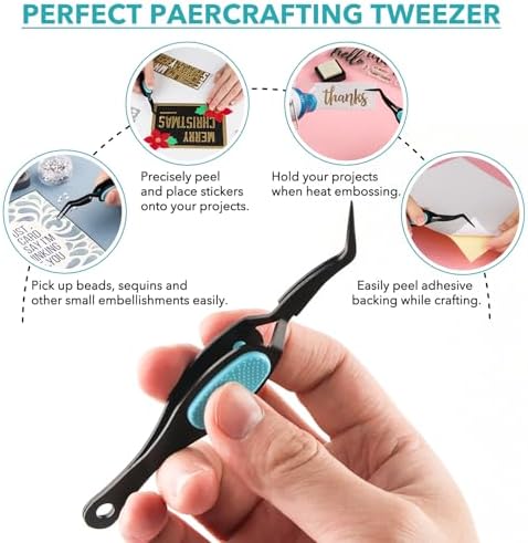 6PCS Crossing Locking Curved & Straight Craft Tweezers Pointed Tip Tweezers Stainless Steel Soft-Grip Tweezers Curved&Straight Fine Tip Tweezer for DIY Crafts Beads,Heat embossing,Small Embellishments