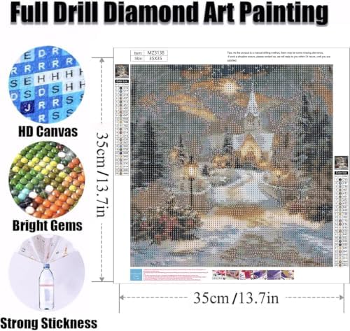 WNPOKN Christmas Winter Church Diamond Art Kits for Adults 13.8x13.8Inch