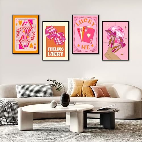 4 Pack Framed Paint by Numbers Kit for Adults, Pink Disco, 8 x 12 Inch | DIY Acrylic Painting by Numbers for Beginners, with Wooden Easel, Party Home Wall Decor, Stress Relief Craft Gift