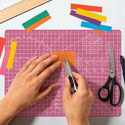 Sewing Cutting Mat 12in x 9in,Small Self Healing Cutting Board A4 Rotary Cutting Mat for Crafts Pink Double Sided Thickened PVC Craft Cutting Board for Quilting Hobby Fabric Precision