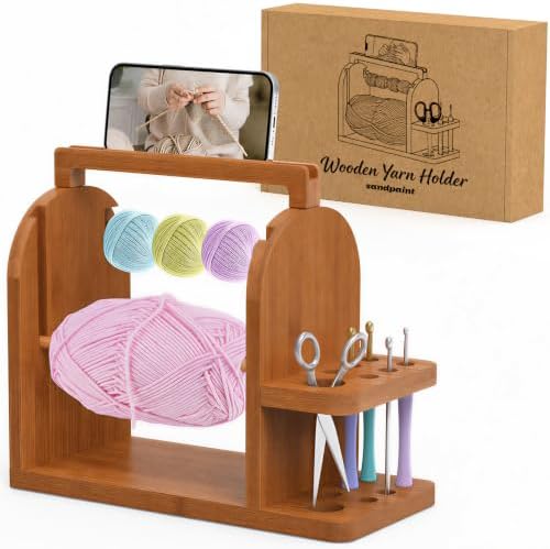 sandpaint Crochet Yarn Holder, Bamboo Yarn Holder for Crocheting（Brown）