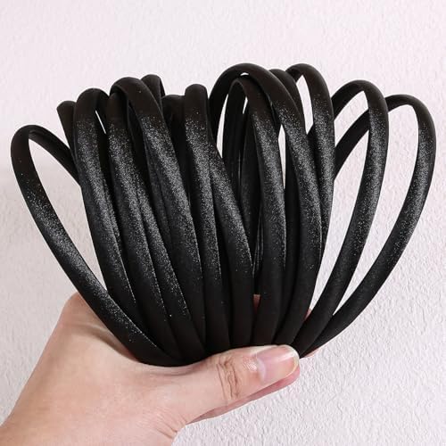50Pcs Black Thin Satin Non Slip Headbands Fabric Hair Bands Women