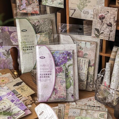 400PCS Vintage Scrapbook Paper Journaling Scrapbooking Supplies Kit Aesthetic Decorative Craft Paper Assorted for Bullet Junk Journals Card Making Craft DIY, Past Stories