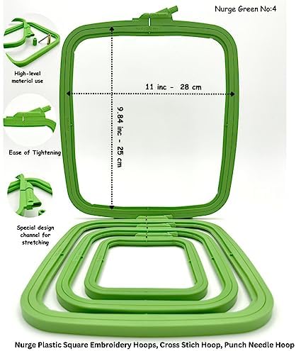 Nurge Green Large (No:4) Plastic Square Embroidery Hoop, Cross Stitch Hoops, Punch Needle Hoop , DIY Craft Sewing,ABS Plastic Embroidery Hoops