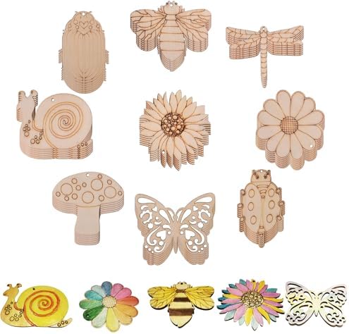90PCS Unfinished Blank Wooden Insect Cutouts Craft for Kids | suit for Children's Painting DIY Room Decoration Gift Giving Surprise (90 Insect)