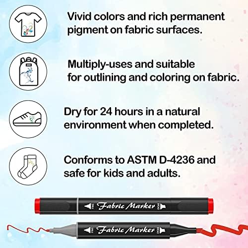 Shuttle Art Fabric Markers, 40 Colors Dual Tip Fabric Marker Pens Permanent No Bleed Pens for T-Shirts Sneakers, Non-Toxic & Child Safe Permanent Shirt Pens for Adult Painting Writing